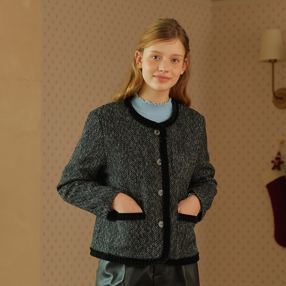 비키 여성용 벨벳 배색 트위드 울자켓 TJJAX2146 76,320원