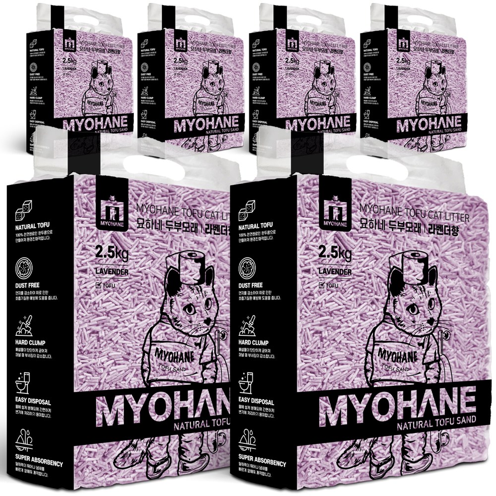 제이앤제이몰 묘하네 냄새 싹 잡아주는 가는입자 고양이 두부모래, 2.5kg, 6개, 완두콩두부모래 라벤더향 24,800원