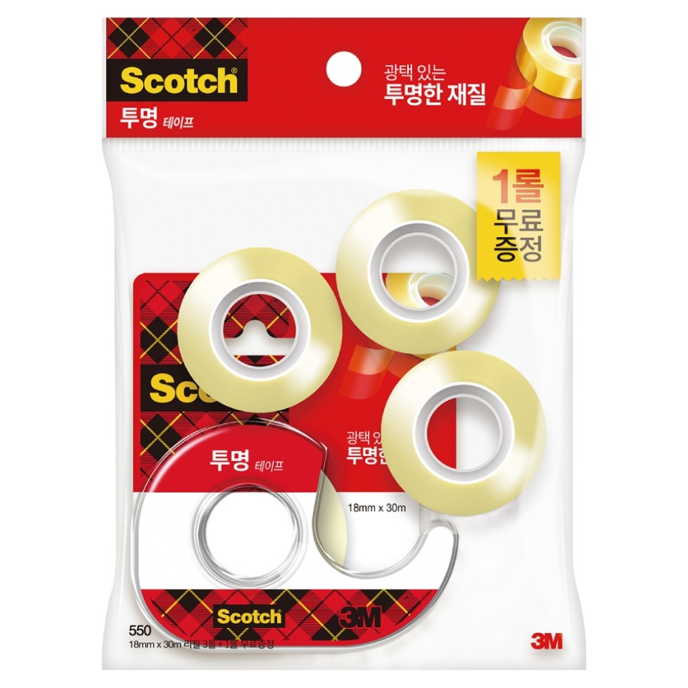 스카치 투명 테이프 디스펜서 581D 18mm x 15mm 1개 + 550리필 18mm x 30mm 3개 6,330원