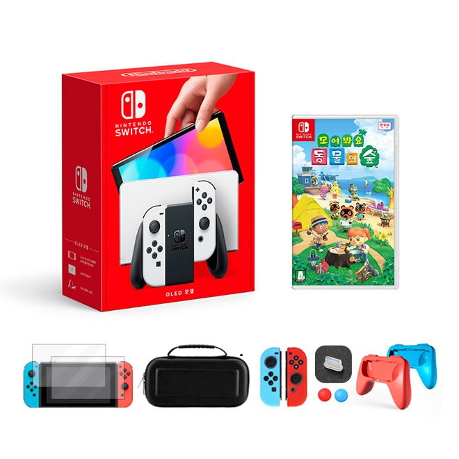 닌텐도 스위치 본체 OLED 화이트+모여봐요 동물의숲+필수 액세서리 풀 패키지 514,500원
