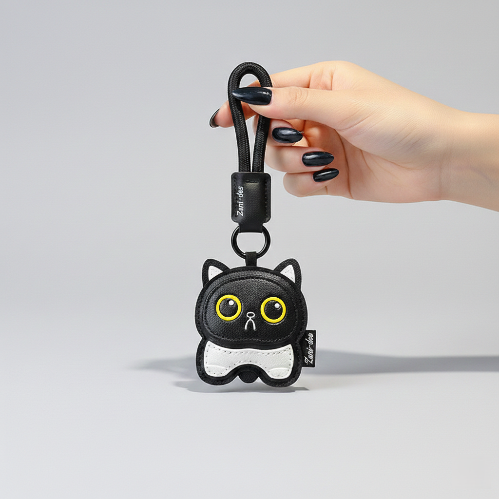 S.J.S 프리미엄 고양이 키링 가죽소재 펜던트 열쇠고리 키홀더, 1개, 블랙캣 네로 11,900원