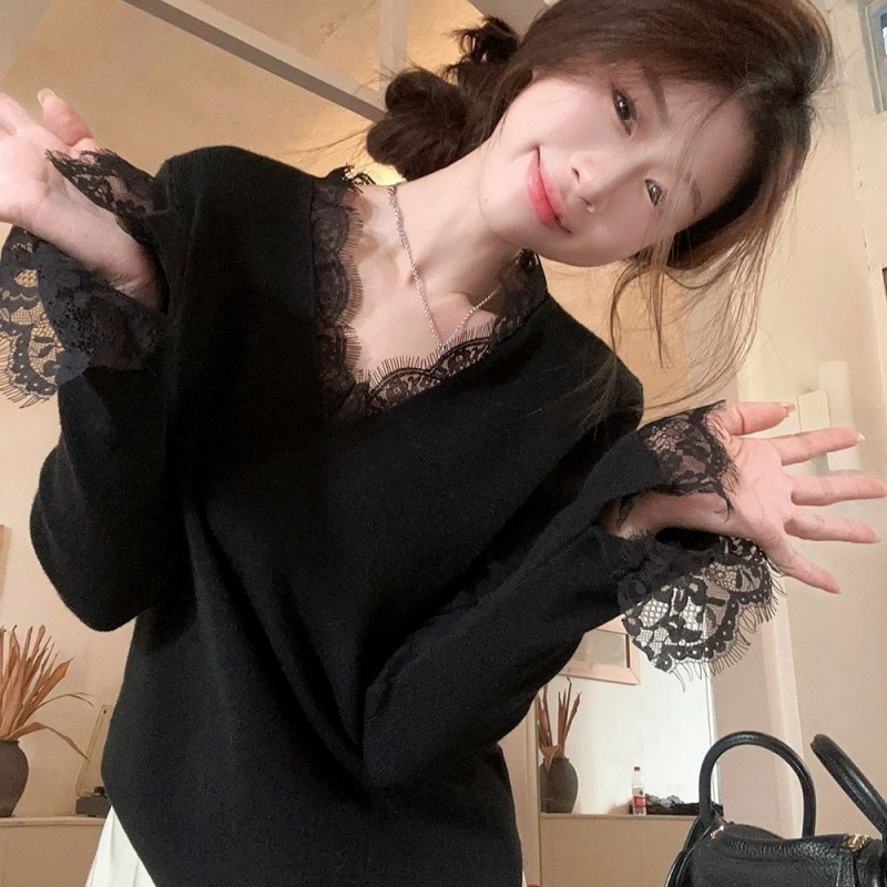 COSYEVNO  여성 가디건 가을 빅사이즈 브이넥 펀칭 레이스 빈티지 엘레강스 패션 루즈핏 캐주얼 플레어 긴팔 상의 CXJzzs-64 18,200원