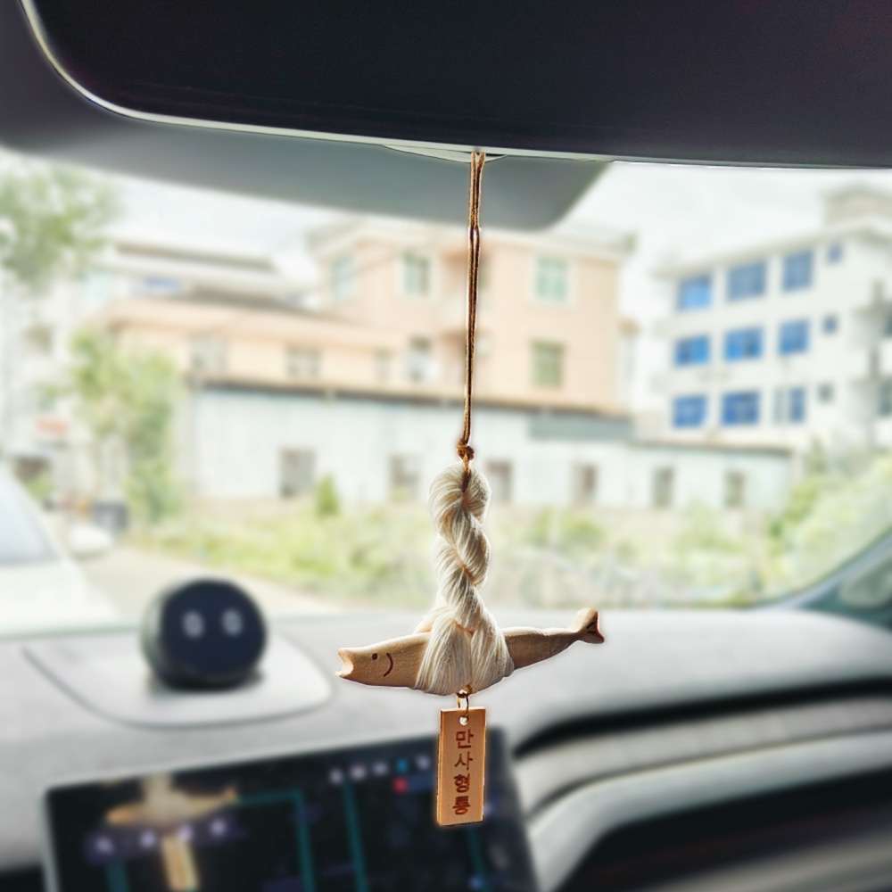 만사형통 우드 물고기 차량용 룸미러 인테리어 행운 풍수 장식, 1개, 무사기원 9,900원