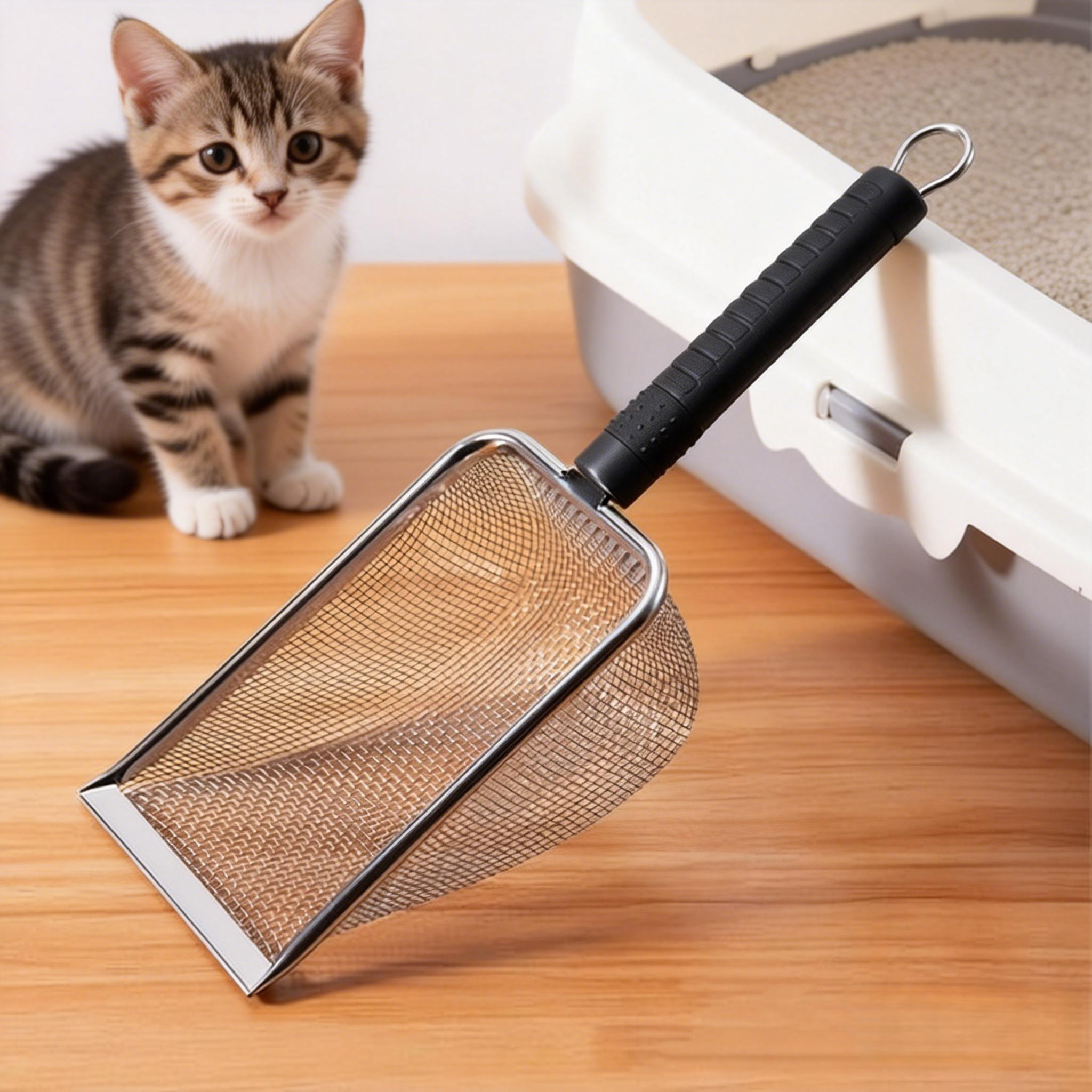 고양이 모래 삽 똥 배변 스쿱 2in1 걸이형 스텐 모래삽, 대형, 1개, 은색 5,900원