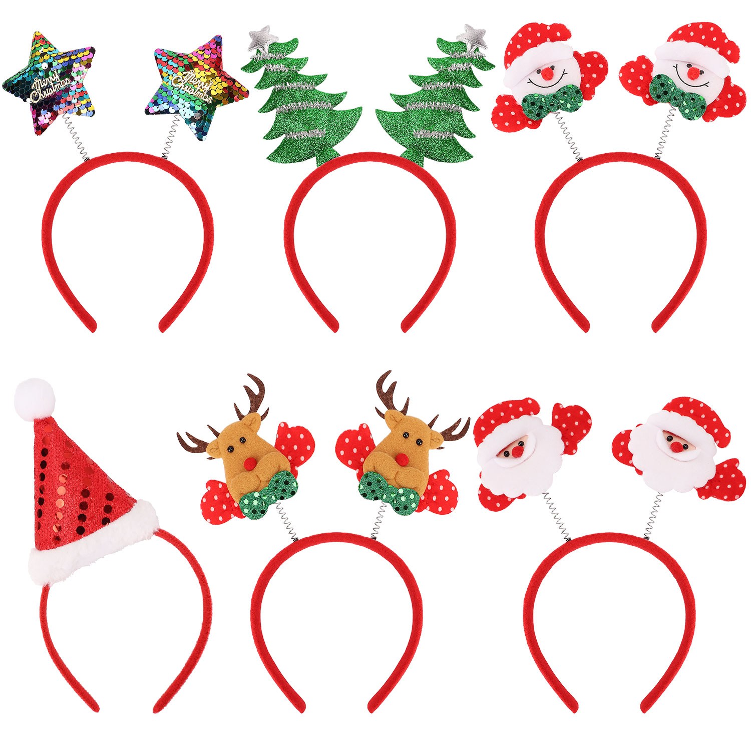 크리스마스 파티 머리띠 산타 사슴 트리 머리띠 성탄절 파티용품 홈파티 1세트 6개, 6 15,900원
