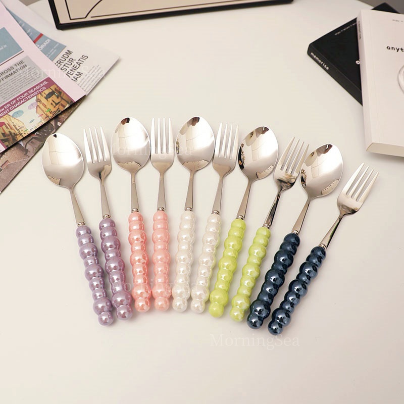 MorningSea  도자기 손잡이304스텐 구슬 디저트 포크 수저 세트 19,800원