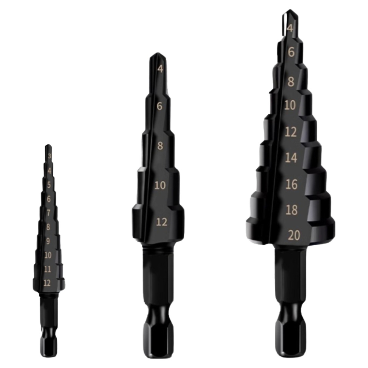 tinduo SUS용 티타늄 코팅 임팩 스텝드릴 철판구멍뚫는 육각핸들 비트 4-12 3-12 4-20 3개입 세트 9,900원