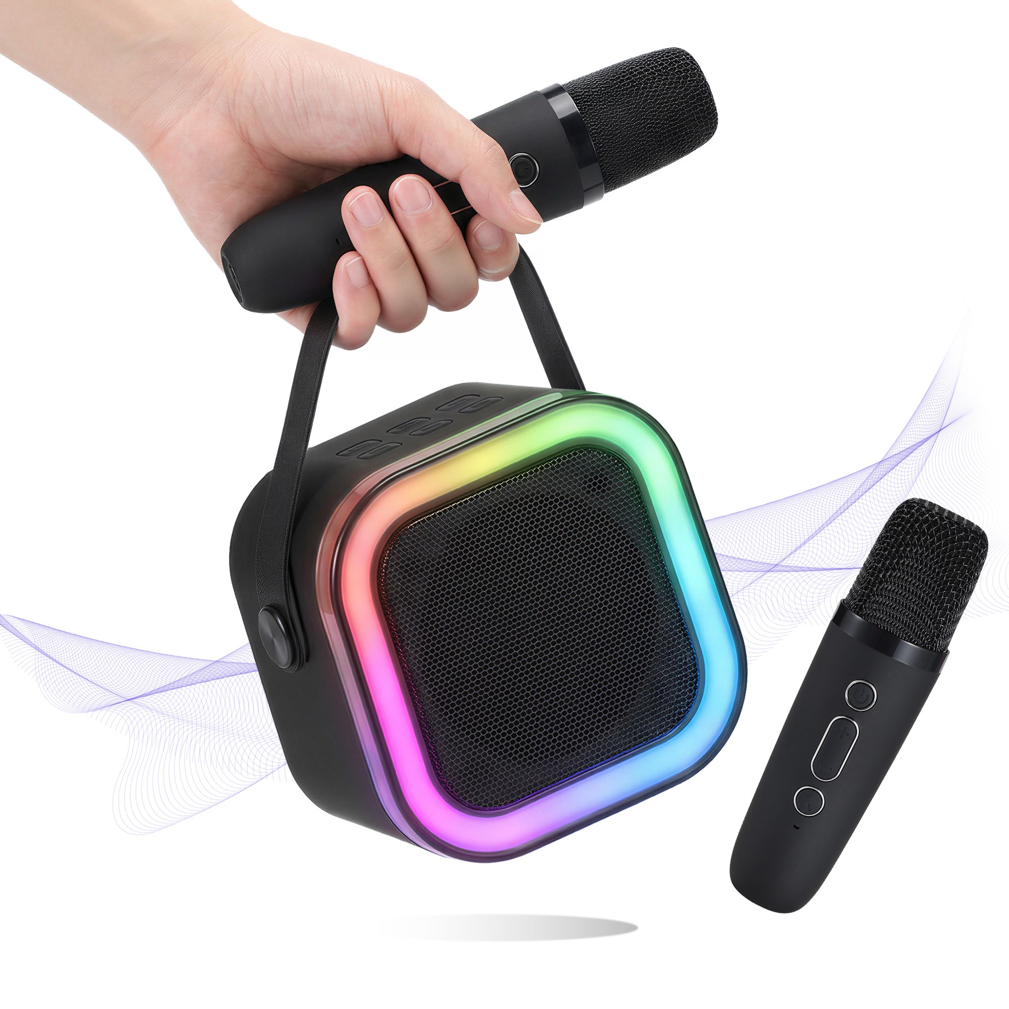 노래방 세트 블루투스 5.3 스피커 + 무선 마이크 2대+RGB LED 조명 + 반주 기능, 블랙, K12 26,800원