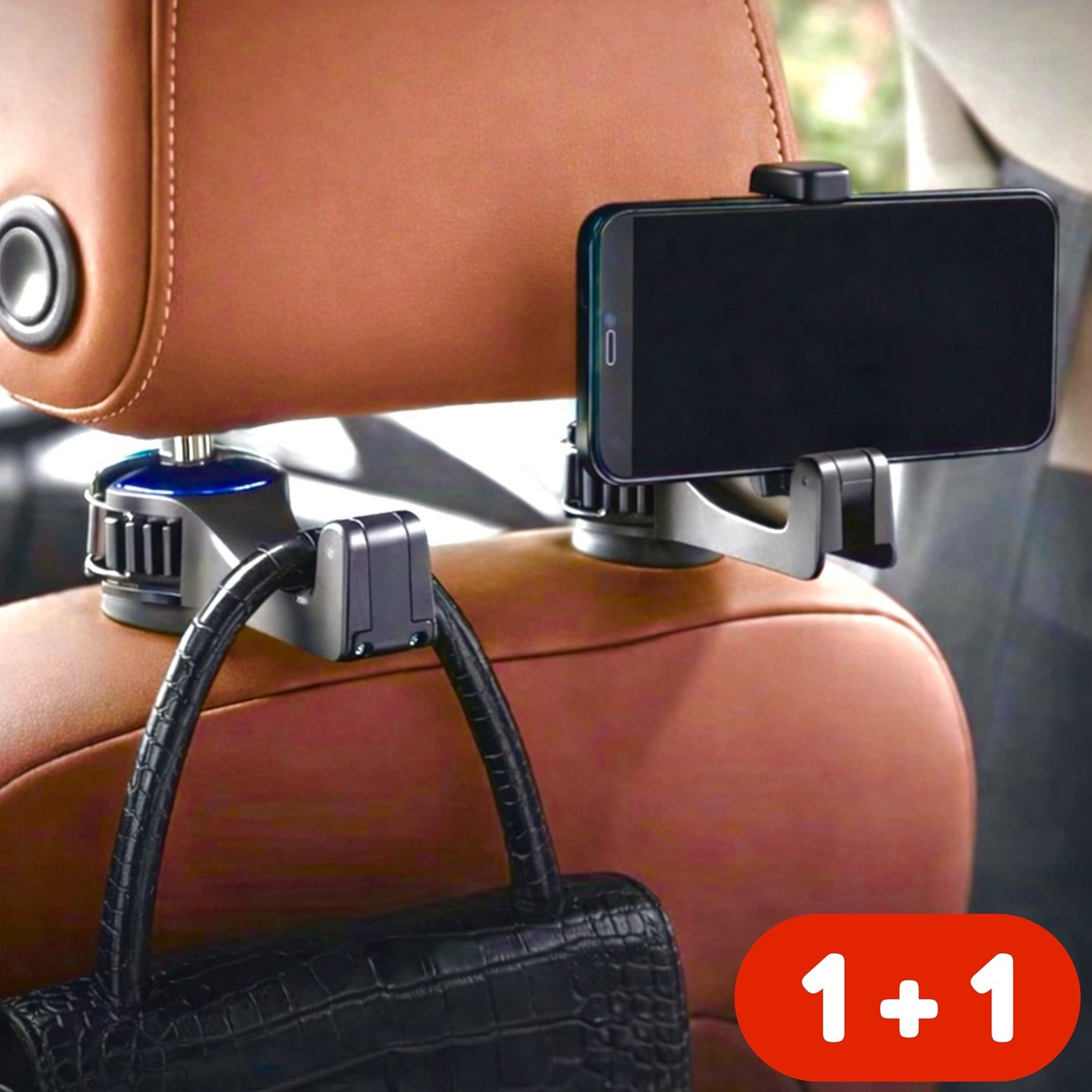 [1+1] 차량용 다용도 걸이, 핸드폰 거치대, 자동차 헤드레스트 후크, 뒷자석 수납 정리용품, 블랙, 2개 29,900원