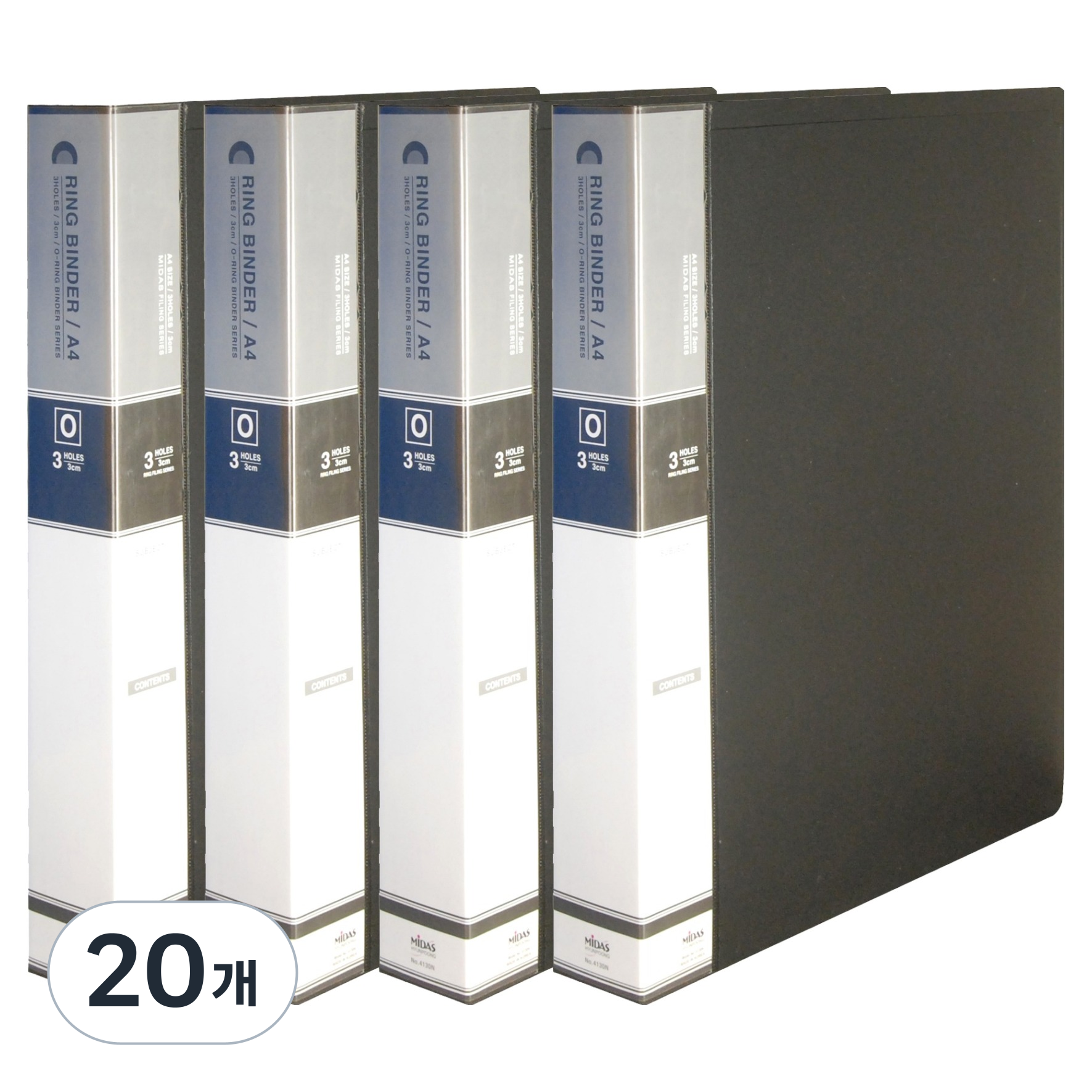 마이다스 PP칼라 O링 바인더 3공 민 3cm A4, 흑색, 20개 42,300원