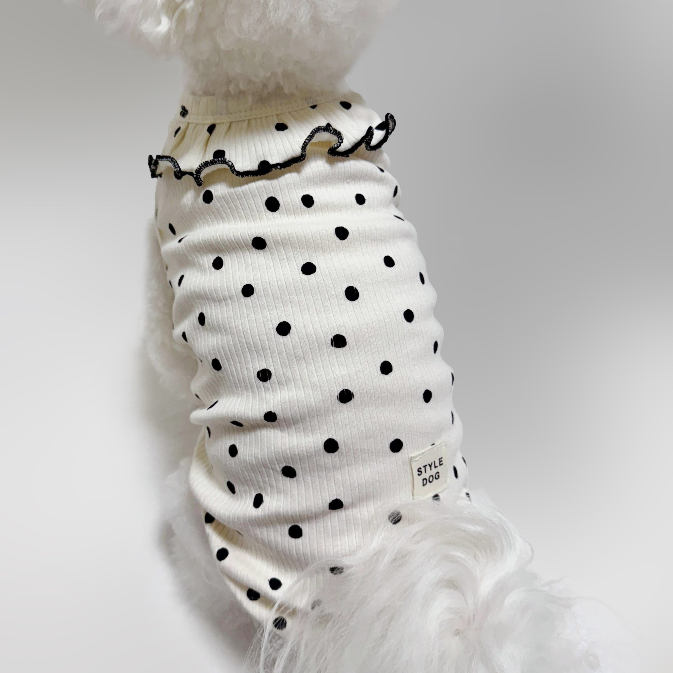 스타일독 슈가 도트 골지 프릴 강아지옷, 1개, 크림 14,800원