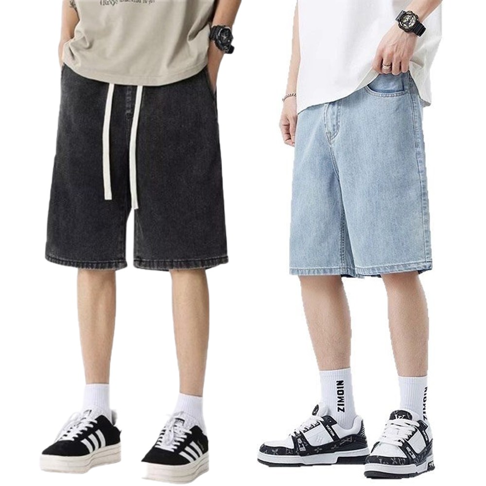1+1 드림시오 남자 와이드 5부 버뮤다 데님 팬츠 밴딩 청 반바지 24,900원