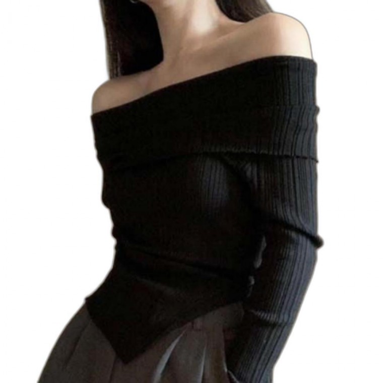 여성 여자 골지 오프숄더 옆트임 얇은 긴팔 티 셔츠 31,200원