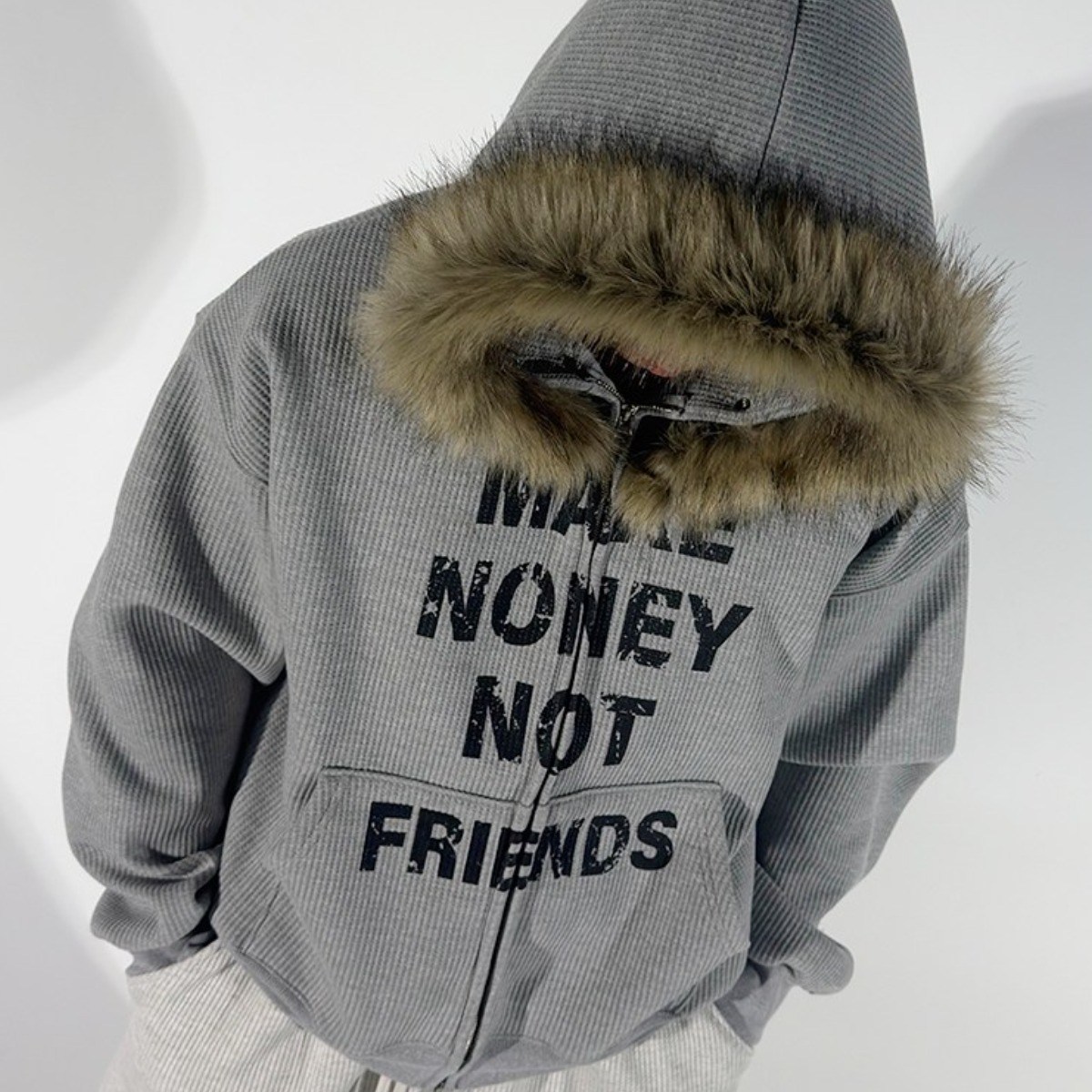 라쿤 퍼 와플 기모 투웨이 후드 집업 3COLOR 남녀공용 오버핏 빅사이즈 커플후드 도프룸 59,600원