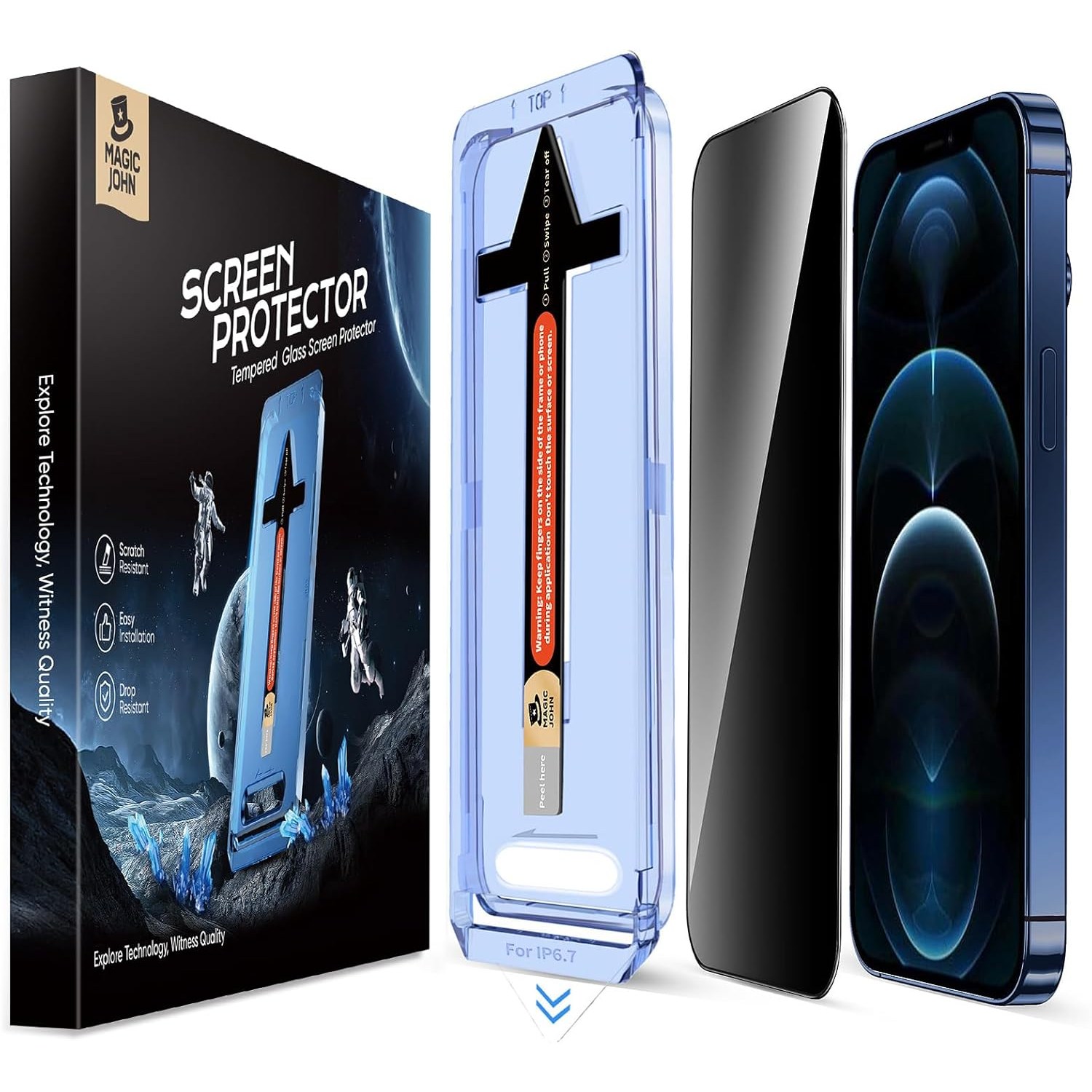 MAGIC JOHN 매직존 아이폰적용 사생활보호 프라이버시 휴대폰 액정필름 지문방지 먼지제거 풀커버+부착키트 2매입, 1세트 26,980원