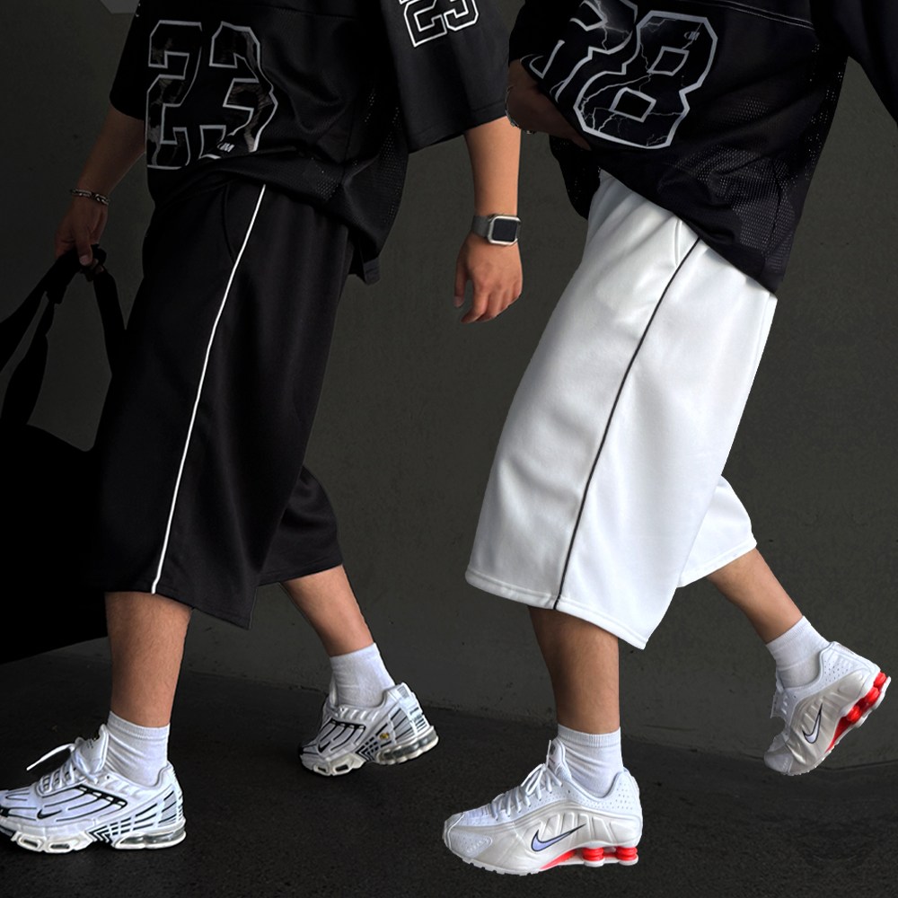 빠델 [당일출고/1+1] 7부 파이핑 삥줄 버뮤다팬츠 벌룬 와이드 반바지 빅사이즈스웻 팬츠 츄리닝 34,700원