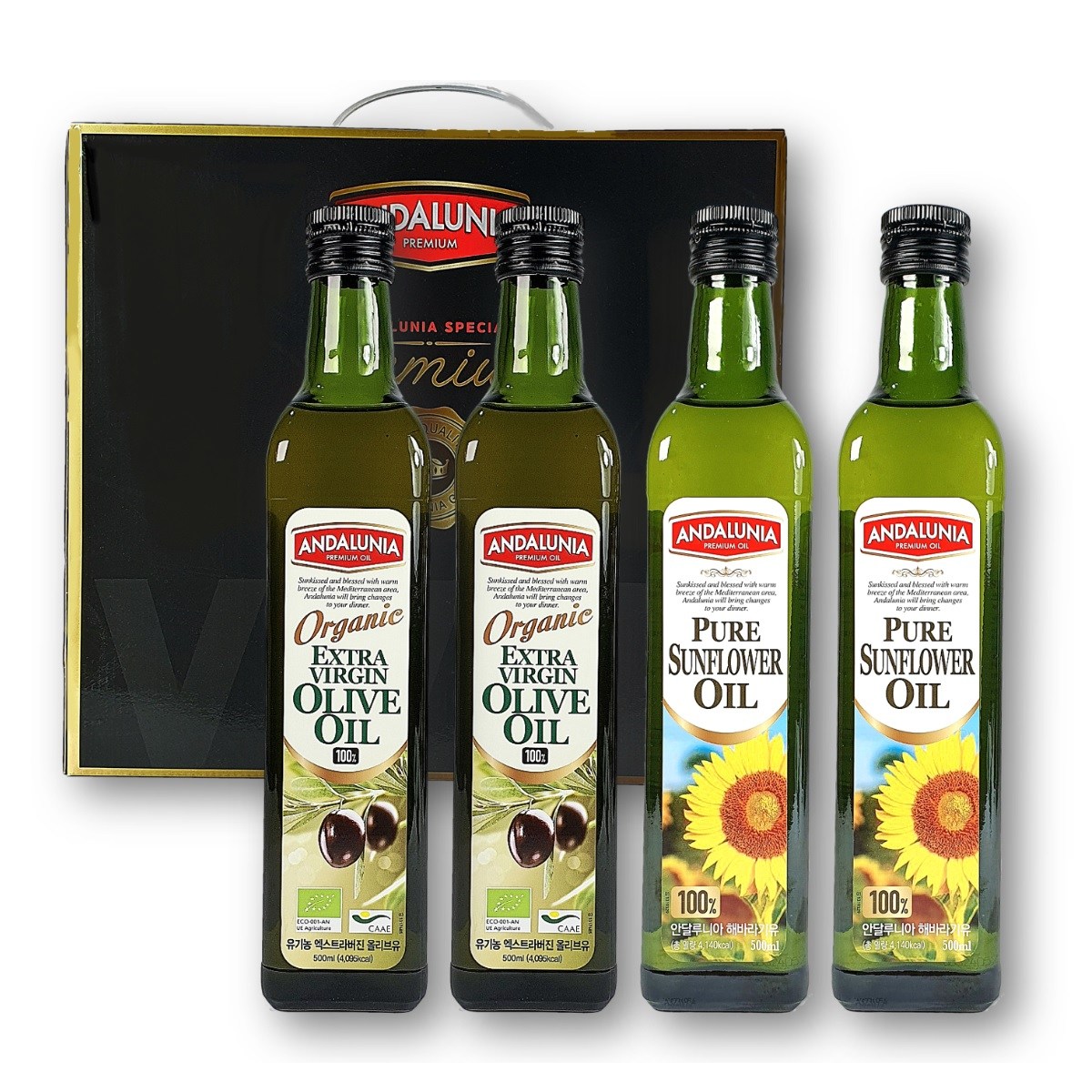 안달루니아 유기농 올리브유 2병 해바라기유 2병 500ml 4P 선물세트 42,800원