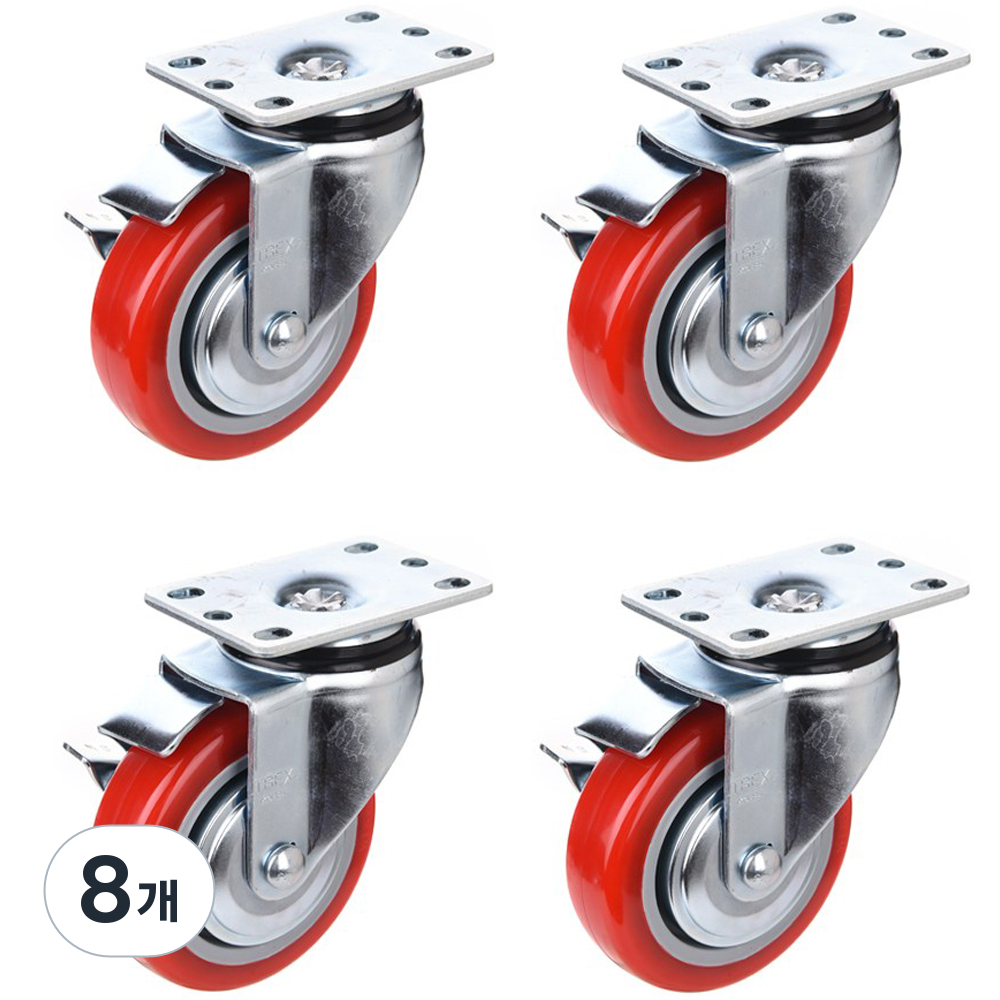티렉스캐스터 회전 브레이크 캐스터 바퀴 130 x 64 x 95 mm 우레탄 RED P504S-2B, 8개, 레드 49,200원