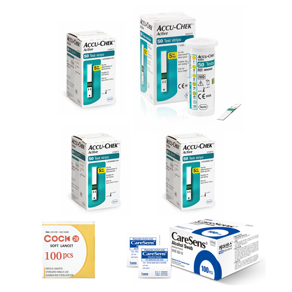 로슈 아큐첵 액티브 Active 혈당검사지스트립 혈당측정검사지 세트(시험지200매+호환침100개+알콜솜100매) elevee 48,300원
