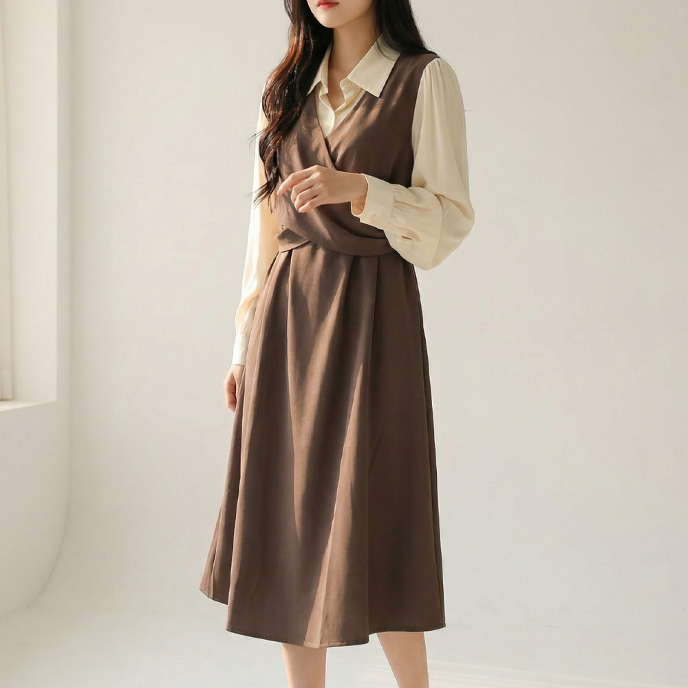 빅사이즈 여성 봄가을 레이어드 롱원피스 D103-9 까데트 33,850원