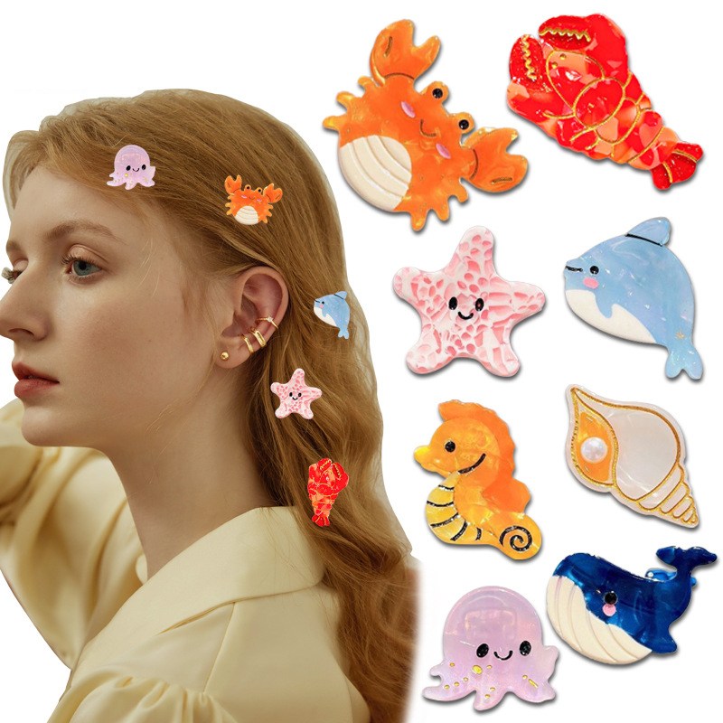 ZMBIRD 재밌는 불가사리 돌고래 모양 옆머리 앞머리 핀 8종세트 H4859 12,800원