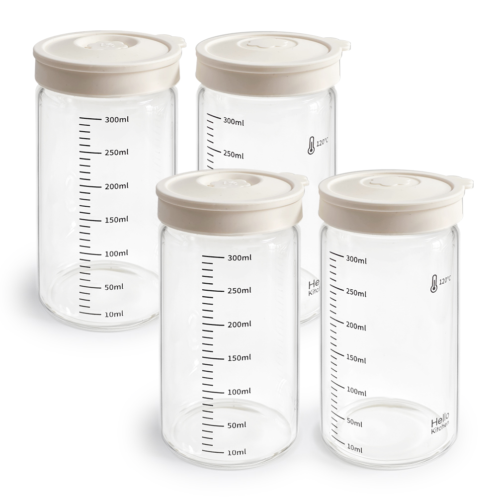 헬로키친 내열유리 실리콘캡 눈금 유리병, 300ml, 4개 16,990원