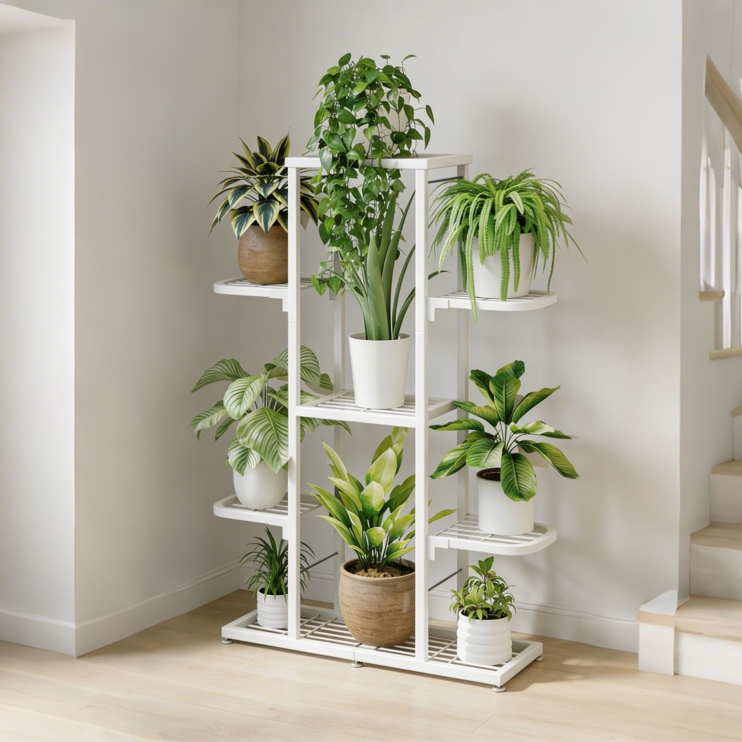 더디테일 실내외 튼튼한 탄소강 재질 스탠드형 플라워 화분 선반 정리대 진열대 거치대 녹방지 발매트 조정 층간 거리 높이 조절 가능한 입식 다층 화분대, 화이트, 5단 38,900원