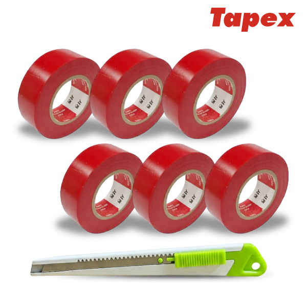 서통테이프 UL인증 PVC 심플 전기 절연 사계절 전기테이프 적색6개 세트 커터칼 포함 6,700원