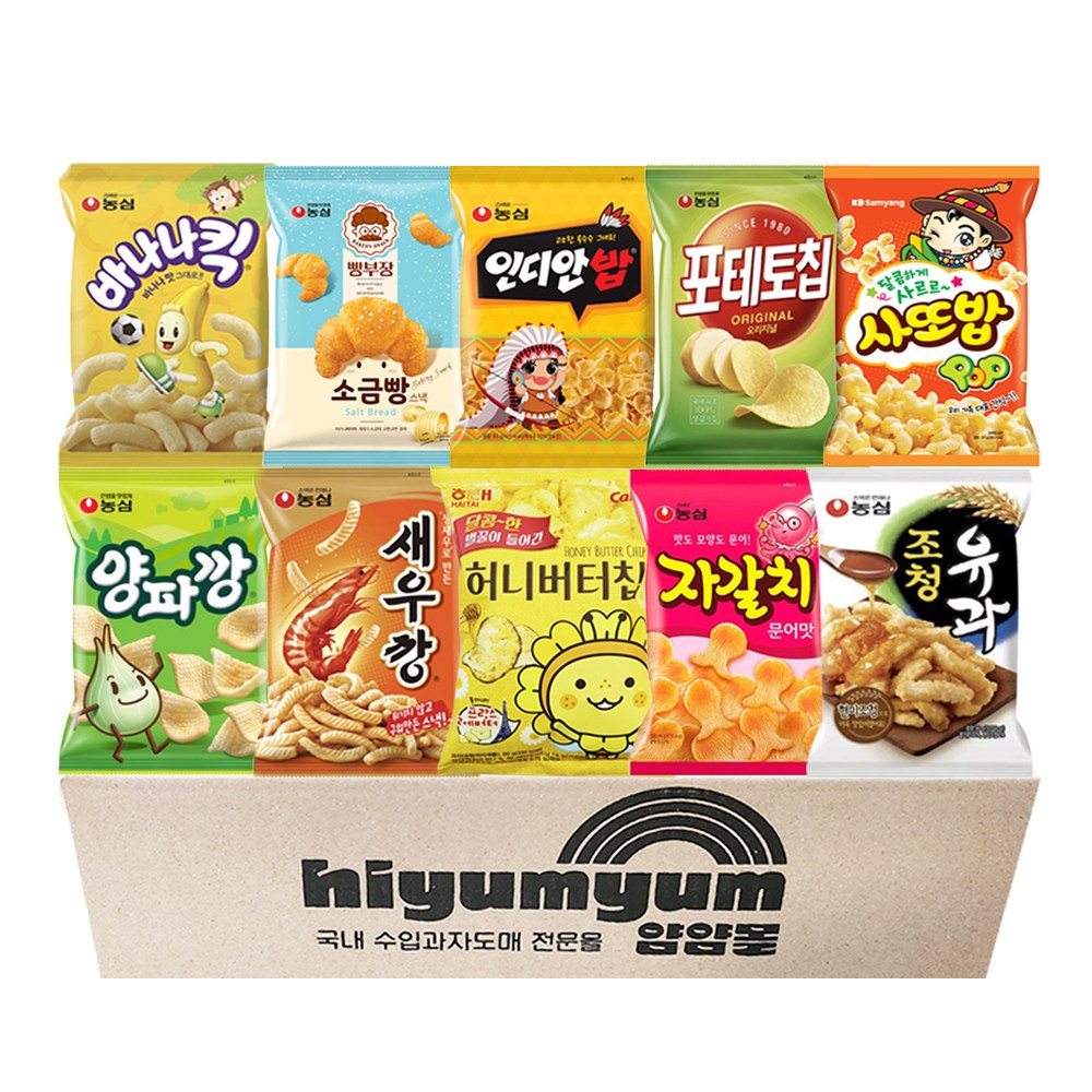 인기 봉지과자 10종 선물세트(바나나킥+빵부장소금빵+인디안밥+포테토칩+사또밥+양파깡+새우깡+허니버터칩+자갈치+조청유과) 18,900원