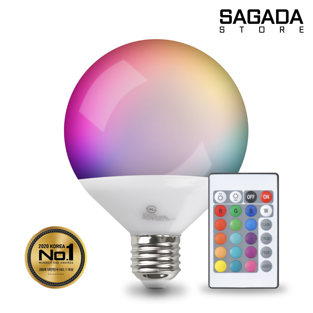 LED 밝기조절 색변환 스마트 전구 RGB 12W KS인증 G90 볼구 벌브 램프 리모컨 컬러 조명 수유등 게임방 색변화 엘이디 12,900원