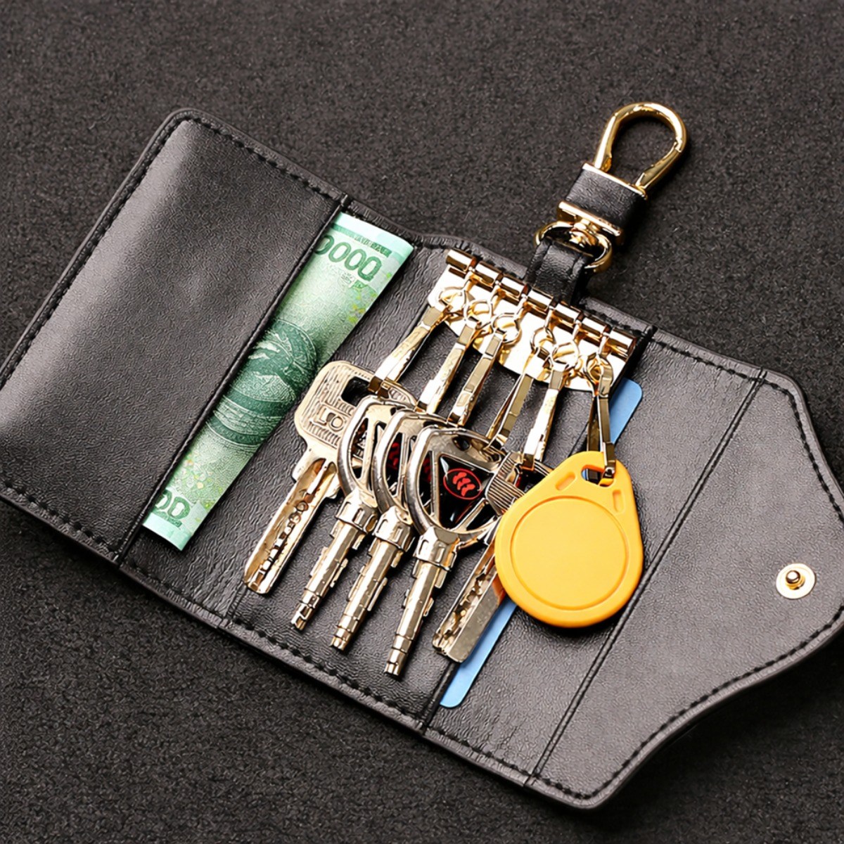 가죽 자동차키 케이스 키홀더 카드지갑 키링, 1212, 블랙 9,800원