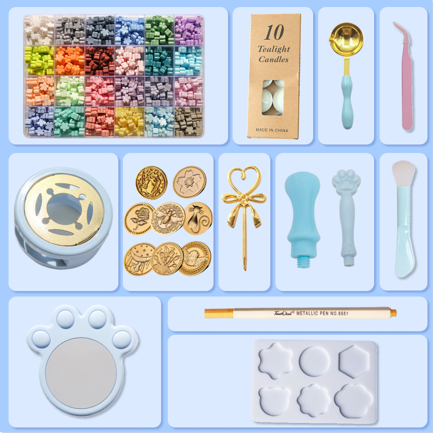 실링왁스 입문자용 올인원 스탬프 스타터 키트 웨딩 청첩장 씰링 준비, 2) 스카이 컬러 세트 20,800원