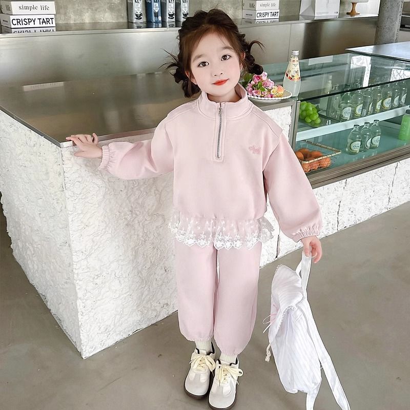 여누키즈 여아용 반집업 레이스 긴소매 트레이닝 상하복 세트 봄가을 주니어 캐주얼 29,900원