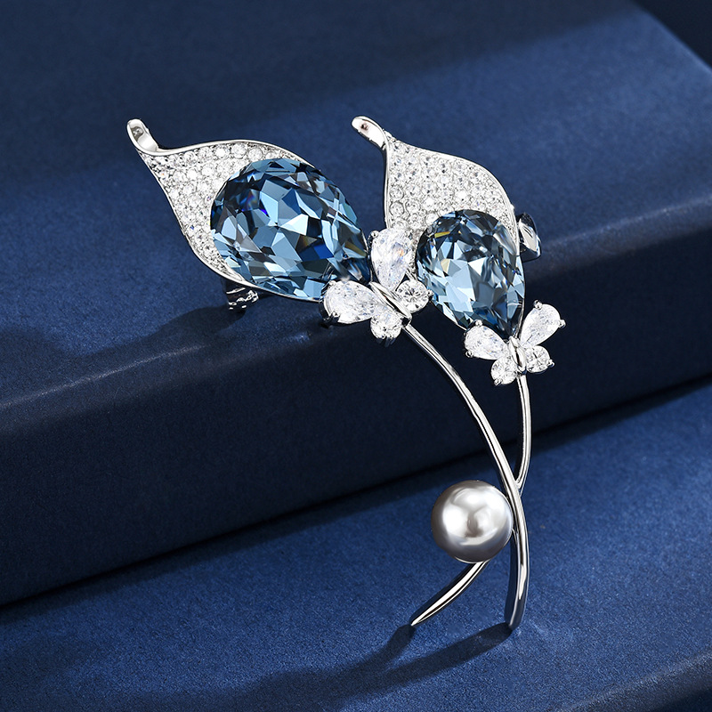 NXNA S925 블루 크리스털 브로치 여진주 럭셔리 고급스러움 옷핀 코트 액세서리 패션 브로치 버클 CS-XZ007 52,600원