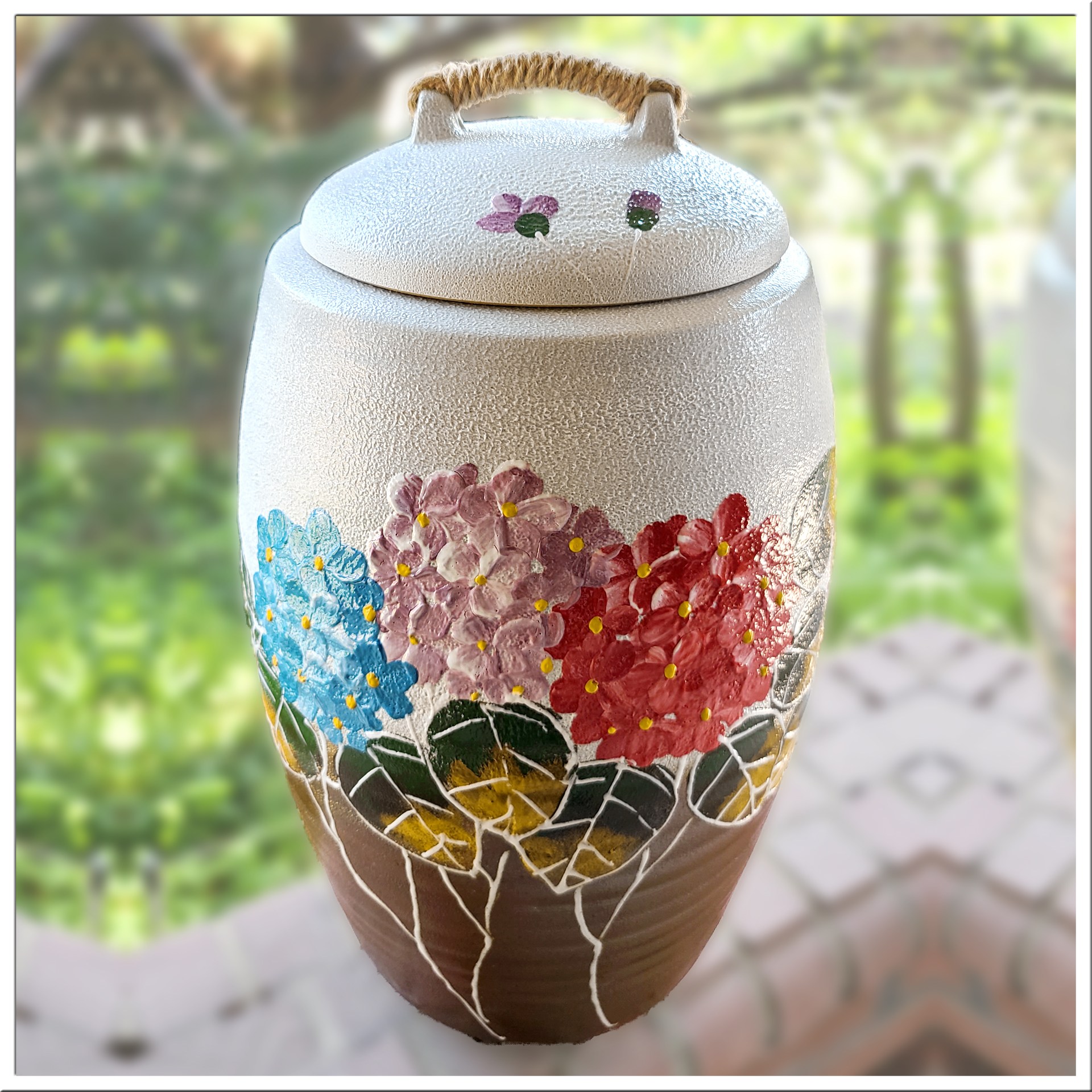 여주흙도예_분청 투톤 쌀독 항아리 20Kg 수국 일자형, 1개 100,000원