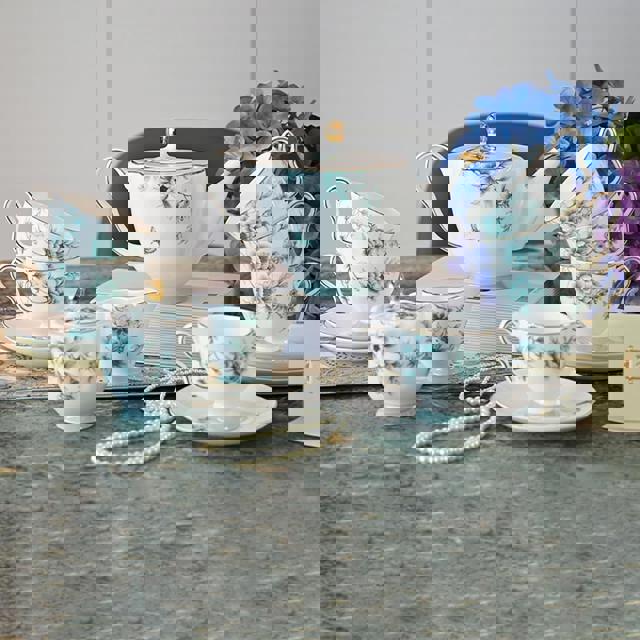 도자기 티 세트/명품 찻잔세트/ 성인용 6인용 ACMLIFE 티 세트 - 컵 블루 (Color-Blue-Leaf-21), 1개 285,200원