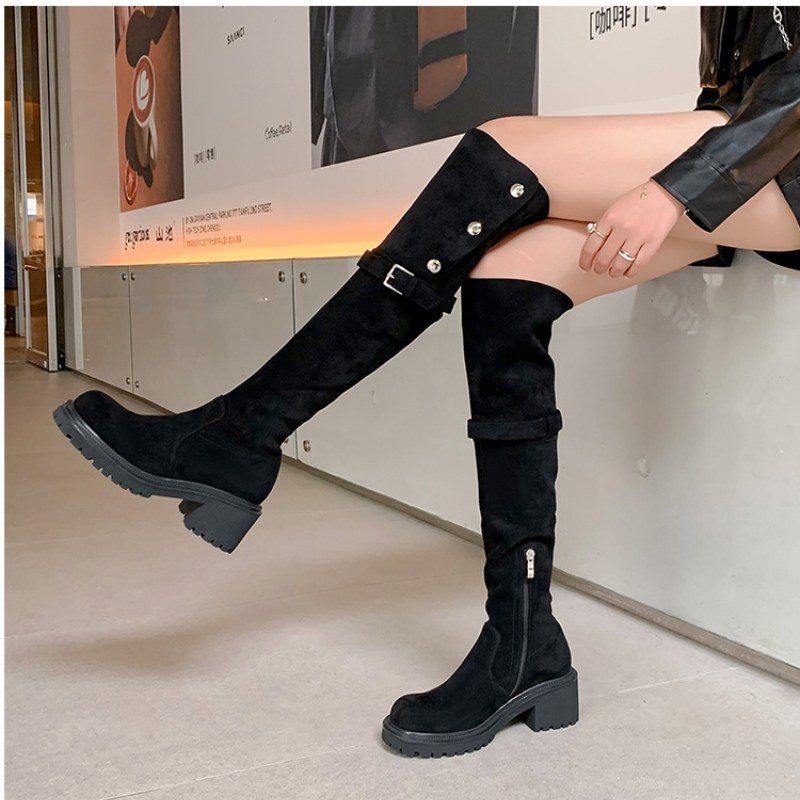 여성 발편한 롱부츠 웨스턴 스웨이드 통굽워커 6CM 29,500원