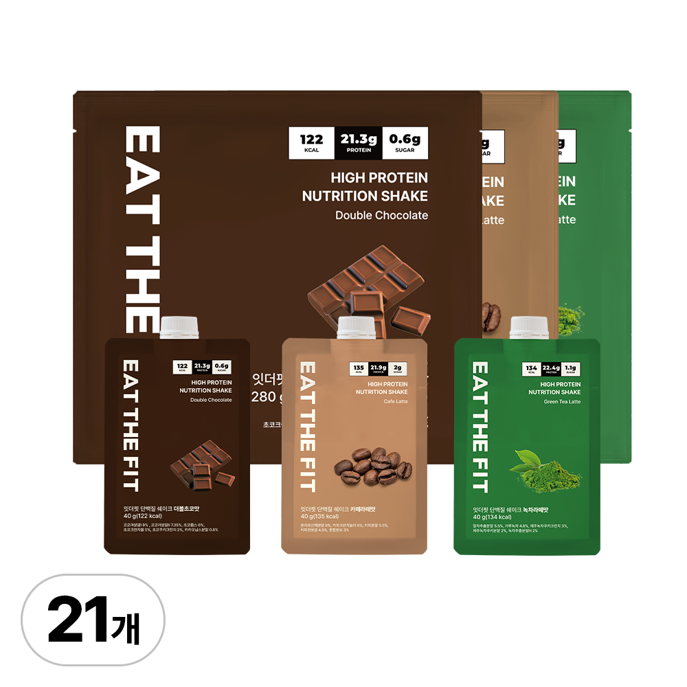 잇더핏 단백질 쉐이크 3주플랜 (더블초코맛 1주+카페라떼맛 1주+녹차라떼맛 1주), 3개, 280g 71,900원