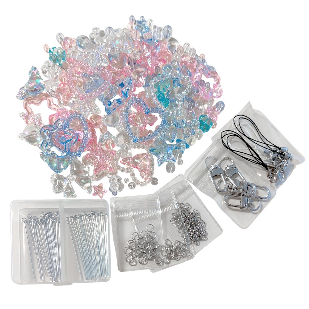 루나베리 비즈 키링 DIY 키트 세트 3컬러 투명 비즈 부자재 T핀 9핀 핸드폰줄 연장고리 포함, 1세트, 3색 투명 비즈 키트 18,900원