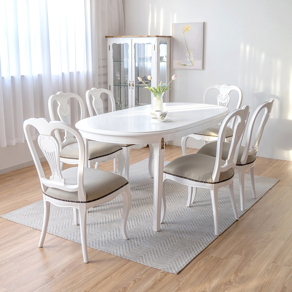 피어젠가구 크램드 프렌치 엔틱 6인용 원목 식탁세트 봄베이의자, 크램드식탁 + 의자2 + 벤치1 1,360,000원