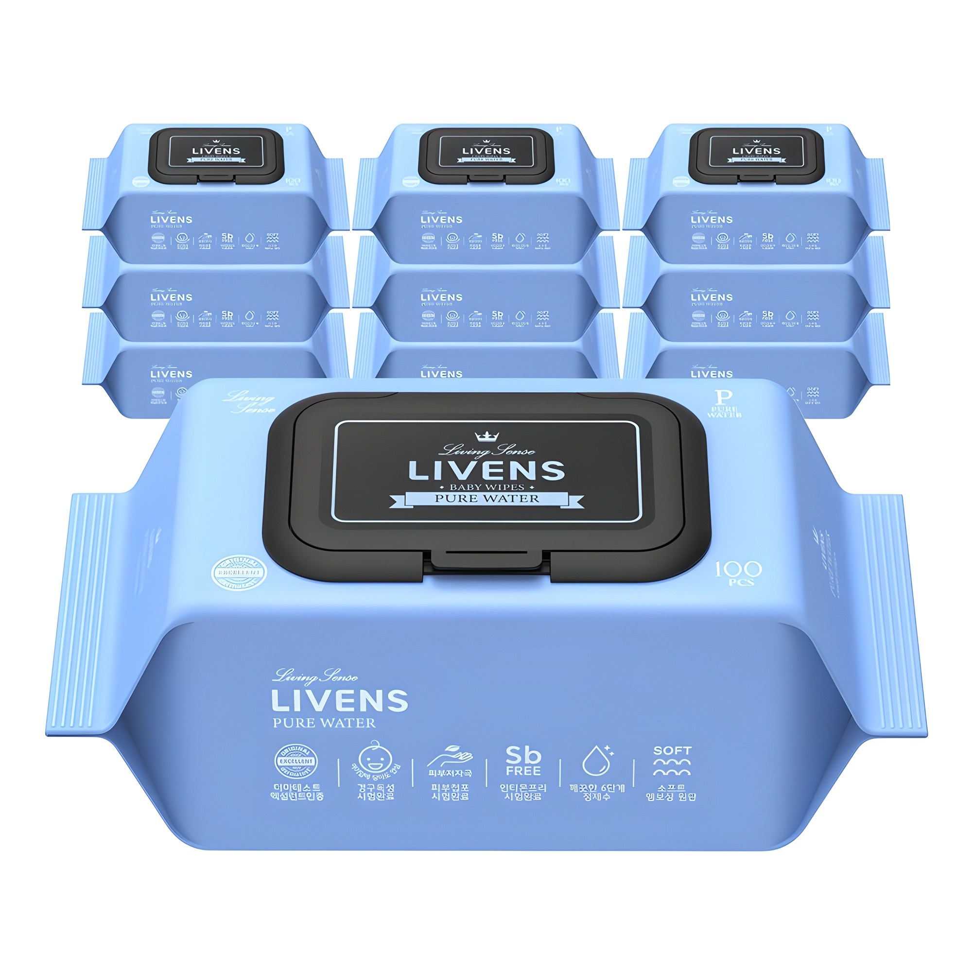 리벤스 퓨어워터 아기물티슈 엠보싱 캡형, 50g, 100매, 10개 8,960원