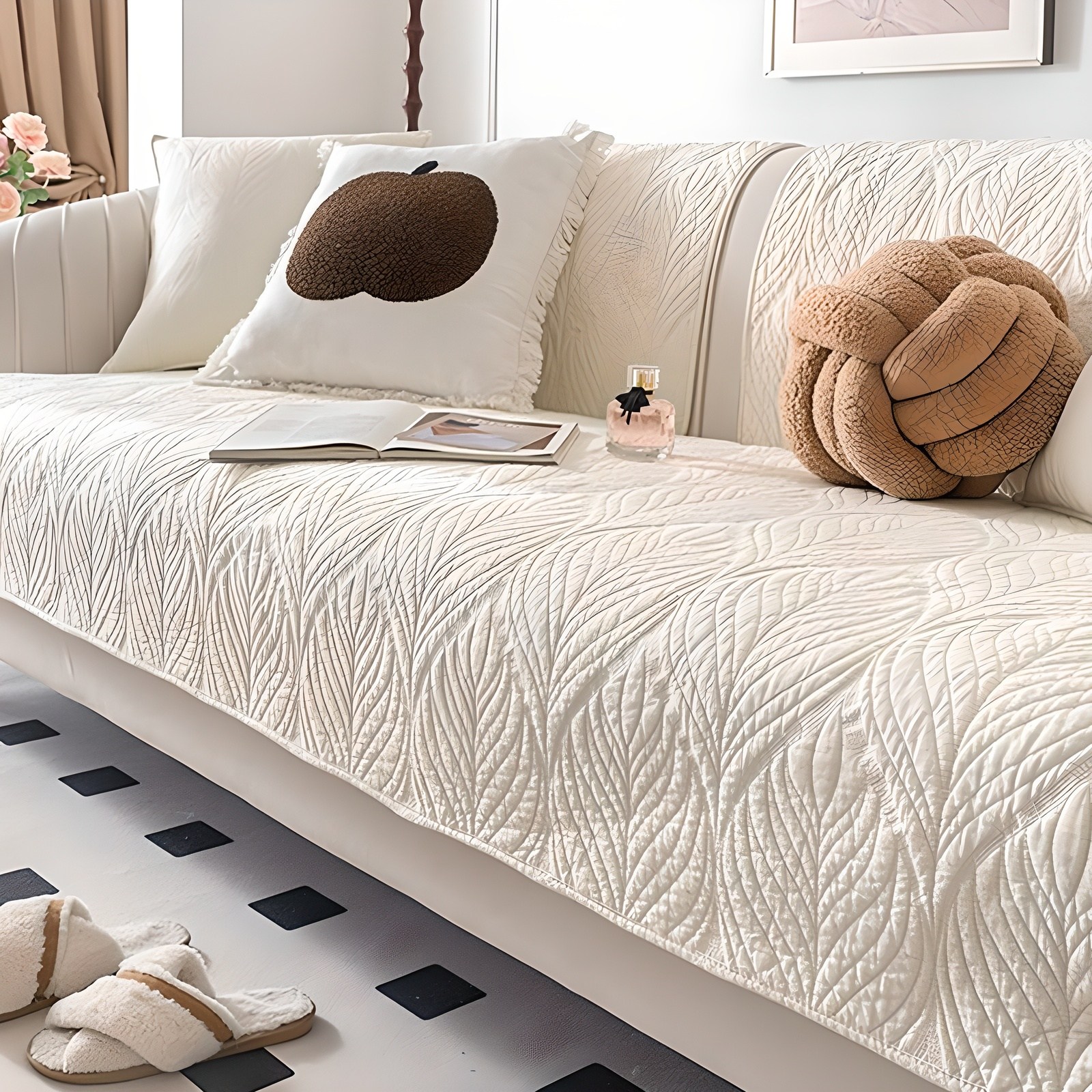 사계절 순면 논슬립 소파패드 패브릭 퀼트 쇼파패드 촉감좋은, 현재가 34,500원