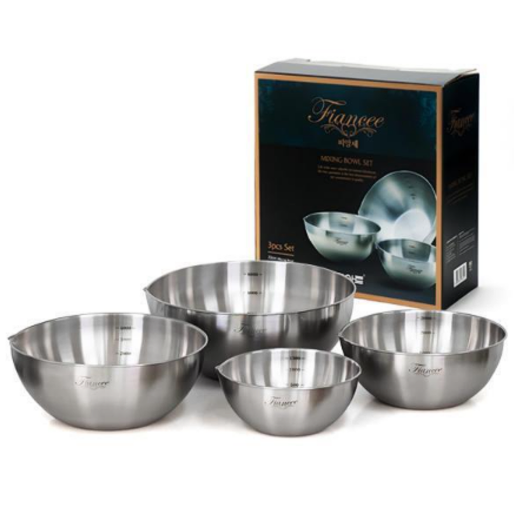 키친아트 피앙세 스텐304 믹싱볼 4종세트 무광스텐 눈금 물코 홈베이킹 스텐믹싱볼 다용도볼 국내생산 계량 49,300원