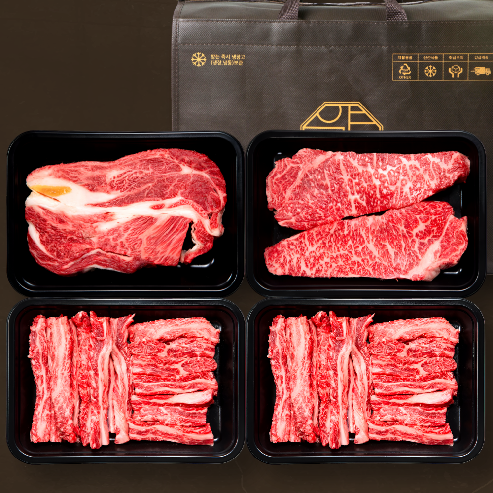 [냉장] 1++ 프리미엄 등심 A 1kg (등심,채끝,갈비살) 한우선물세트 구이용 투뿔 정육 혼합 모둠 국내산 설 추석 명절 소고기 마장동 한우 선물세트 | 압구정한우, 1세트 227,890원