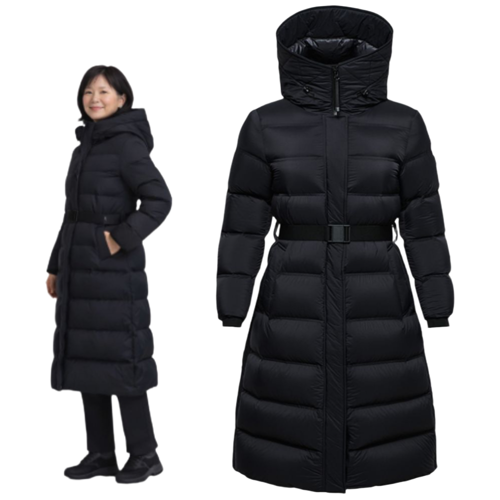 [백화점발송] 블랙야크 여성 롱패딩 출퇴근룩 일상 산책 날씬해보이는 허리벨트 한파 겨울 점퍼 297,000원