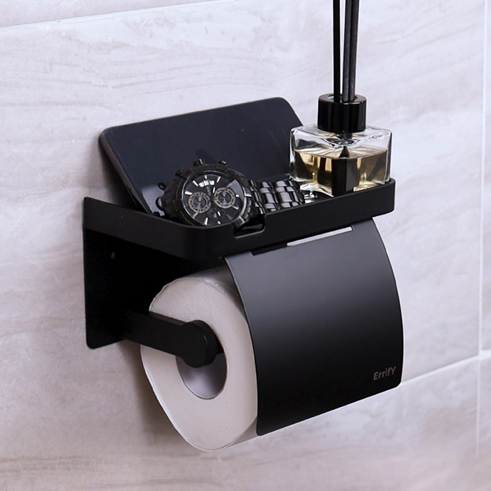 ErrifY 무타공 접착식 선반형 휴지걸이, 1개, 다크블랙싱글커버형 17,600원