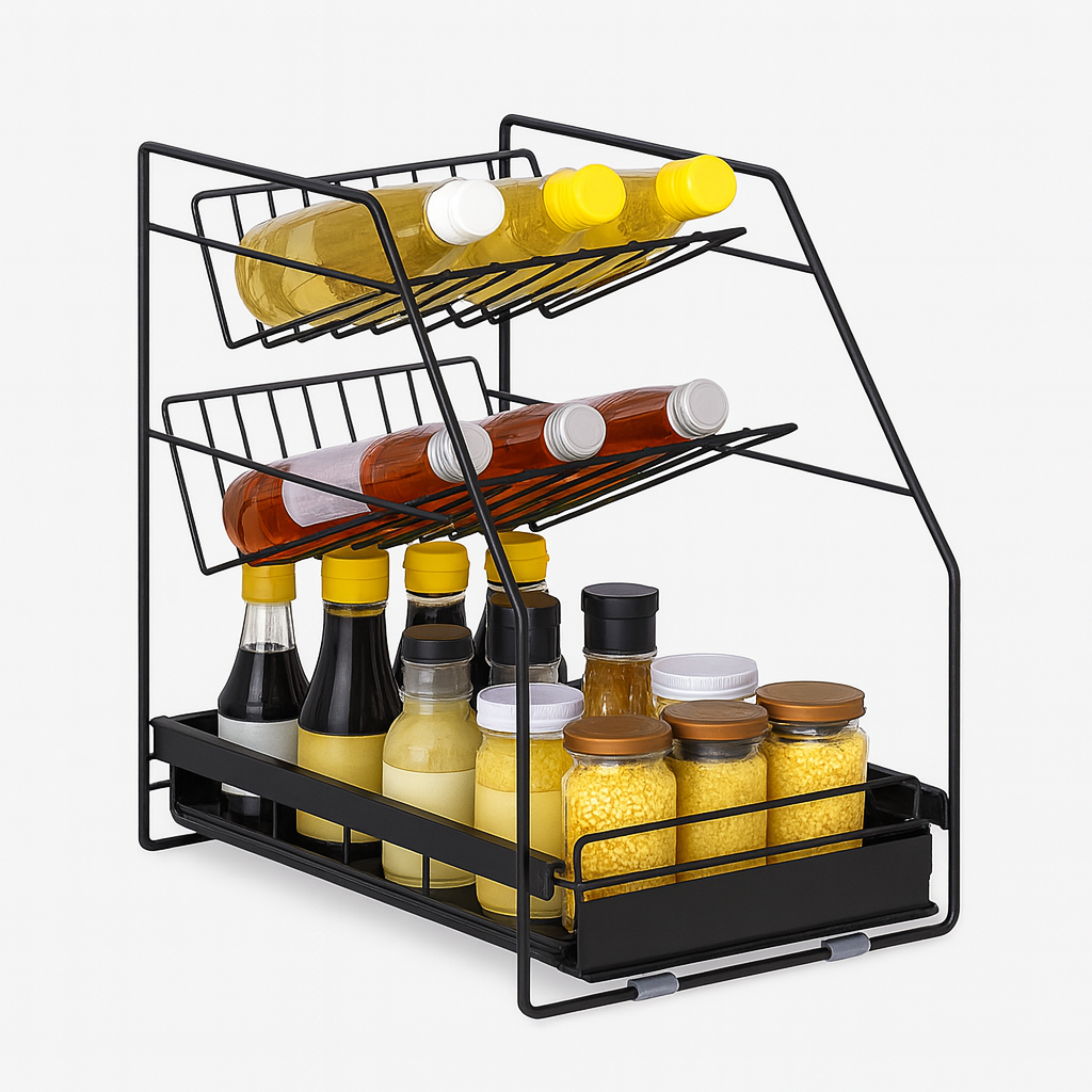 OnB [BIG SALE] 슬라이드 3단 주방 수납 선반 와인 소스 거치대, 1개, 블랙(Black) 16,500원