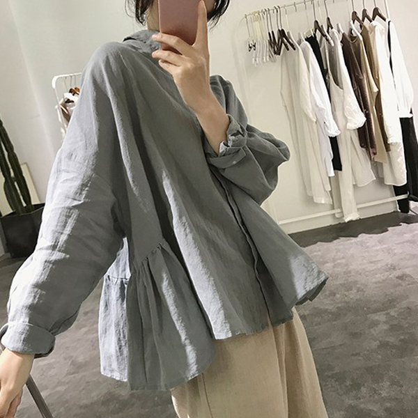 퀸앤조이 오버사이즈 린넨 카라넥 블라우스 49,800원