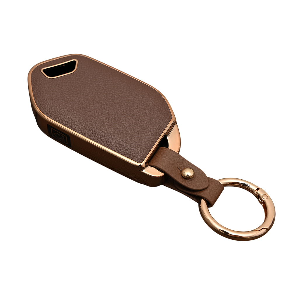 기아 EV9 EV3 EV4 EV6 호환 TPU 가죽 자동차 스마트 키 케이스 차 키홀더, 5버튼TL66, 브라운골드 18,900원