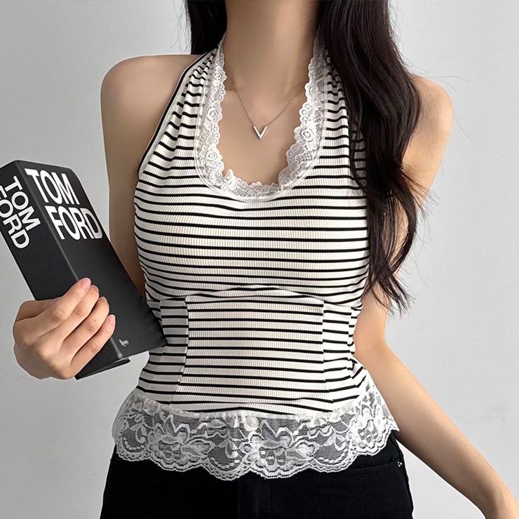 어나더뷰 [캡내장] 코티 레이스 홀터넥 나시 슬리브리스 끈나시 민소매 캡나시 내장패드 이너웨어 레이어드 여름 2741 8,900원